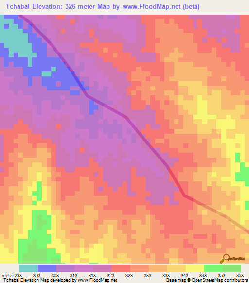 Tchabal,Cameroon Elevation Map