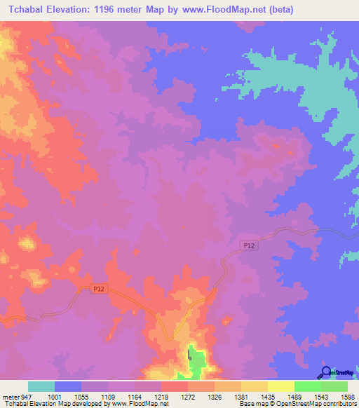 Tchabal,Cameroon Elevation Map