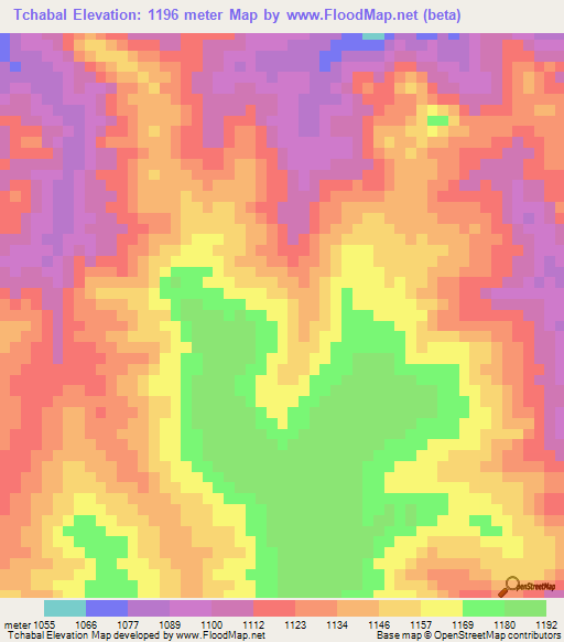 Tchabal,Cameroon Elevation Map