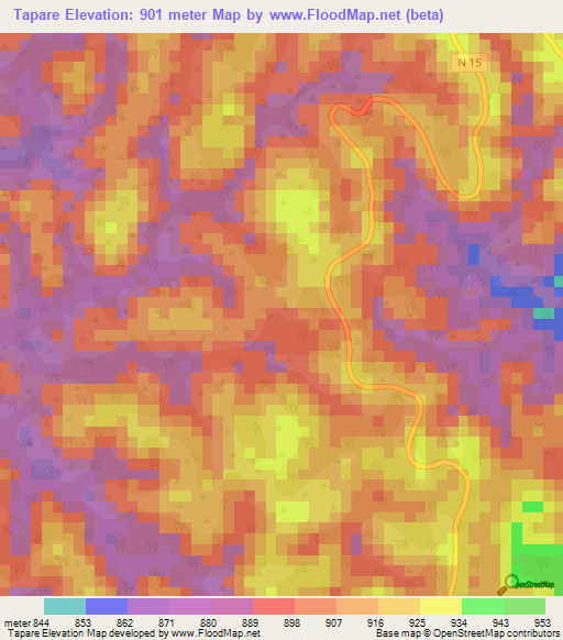 Tapare,Cameroon Elevation Map