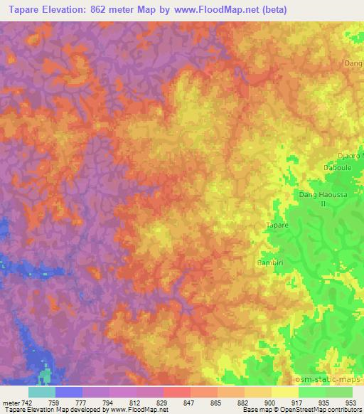 Tapare,Cameroon Elevation Map