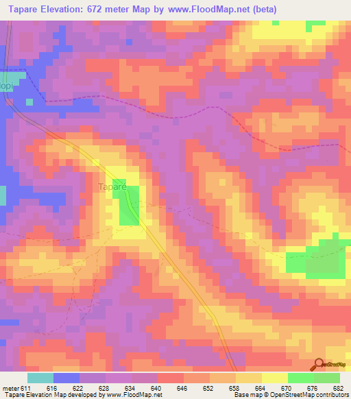 Tapare,Cameroon Elevation Map