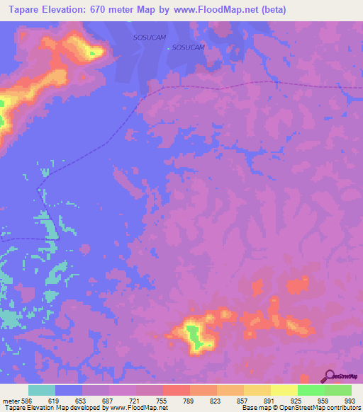 Tapare,Cameroon Elevation Map