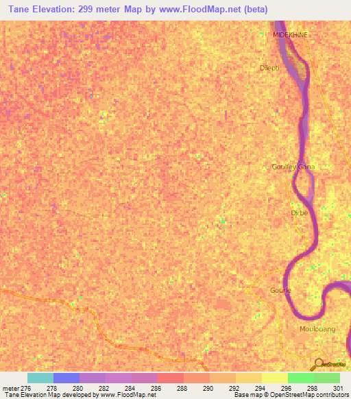 Tane,Cameroon Elevation Map