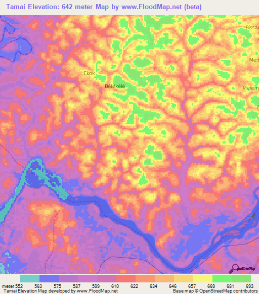 Tamai,Cameroon Elevation Map