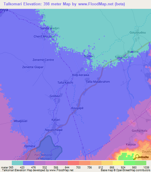 Talkomari,Cameroon Elevation Map