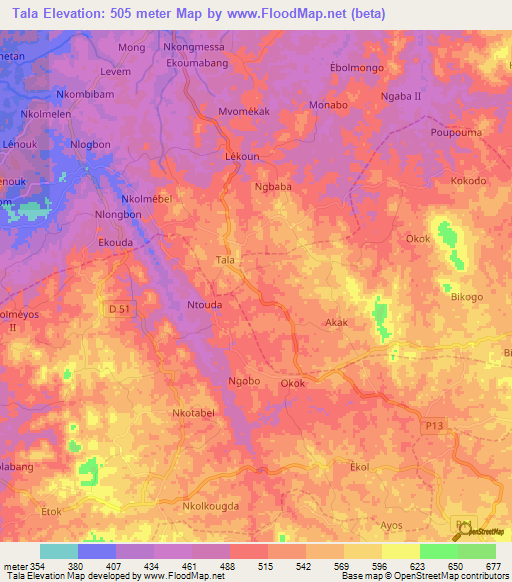 Tala,Cameroon Elevation Map