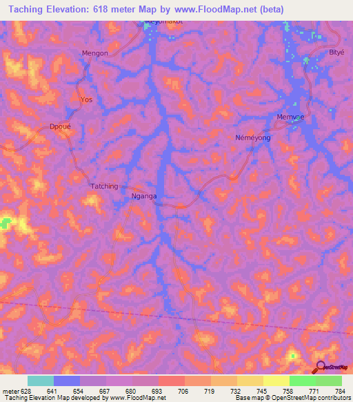 Taching,Cameroon Elevation Map