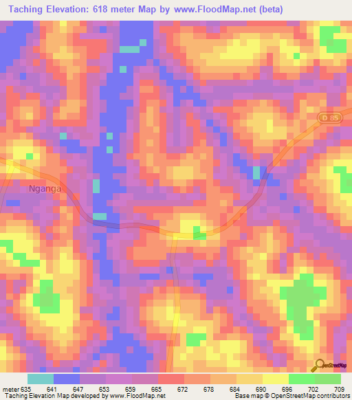 Taching,Cameroon Elevation Map