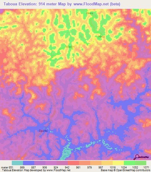 Taboua,Cameroon Elevation Map