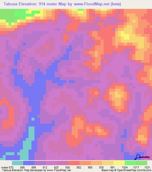 Taboua,Cameroon Elevation Map