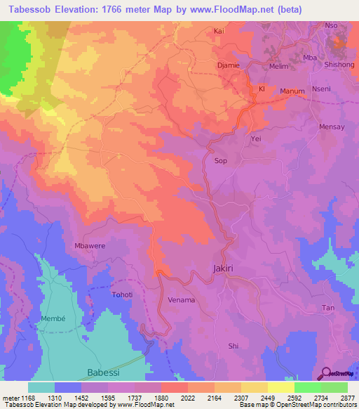 Tabessob,Cameroon Elevation Map