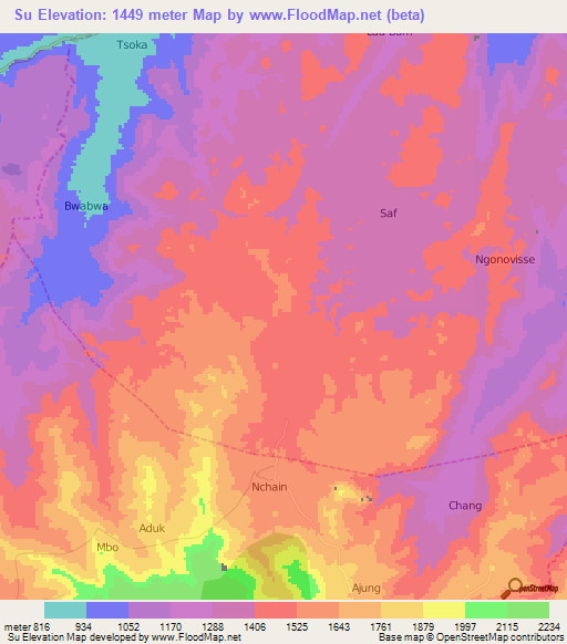 Su,Cameroon Elevation Map