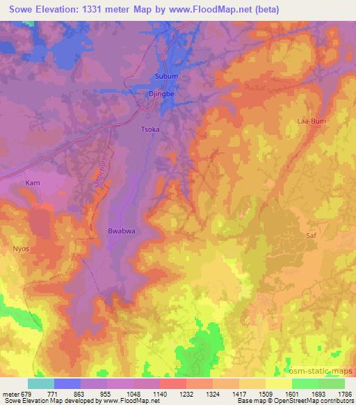 Sowe,Cameroon Elevation Map