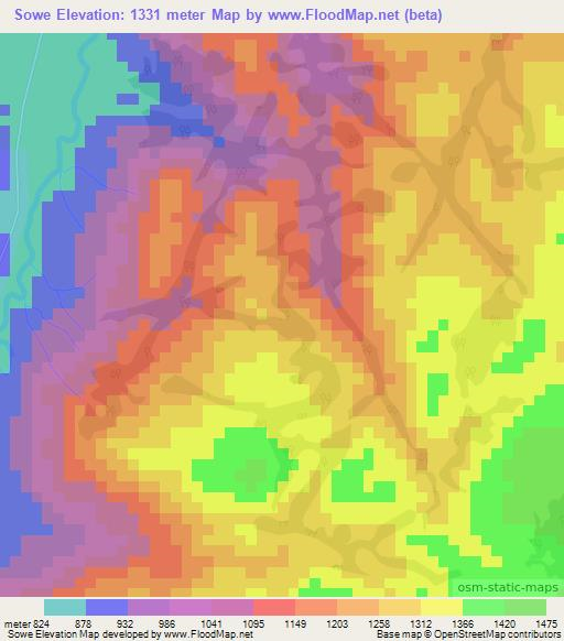 Sowe,Cameroon Elevation Map