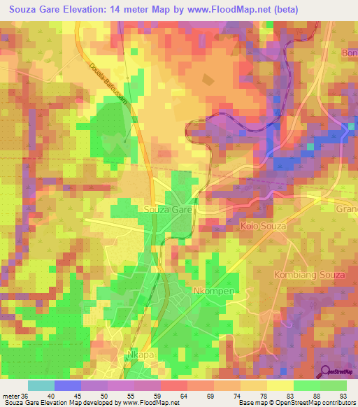 Souza Gare,Cameroon Elevation Map