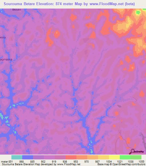 Sourouma Betare,Cameroon Elevation Map