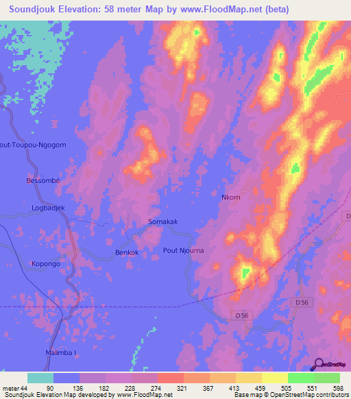 Soundjouk,Cameroon Elevation Map