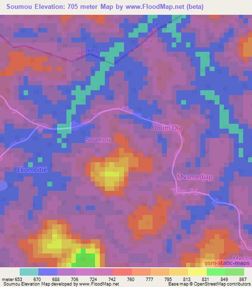 Soumou,Cameroon Elevation Map