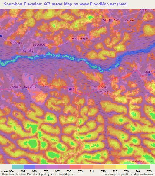 Soumbou,Cameroon Elevation Map