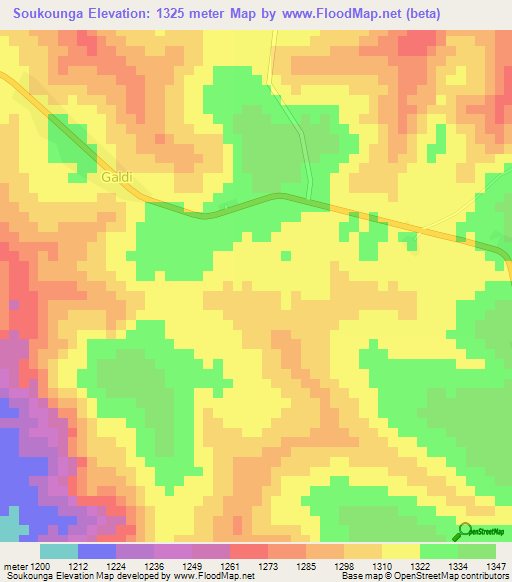 Soukounga,Cameroon Elevation Map