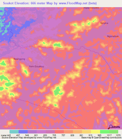 Soukot,Cameroon Elevation Map