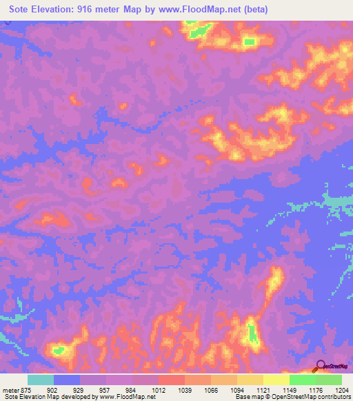 Sote,Cameroon Elevation Map