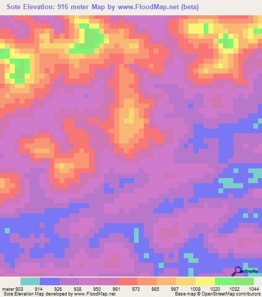 Sote,Cameroon Elevation Map