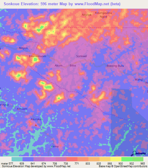 Sonkoue,Cameroon Elevation Map