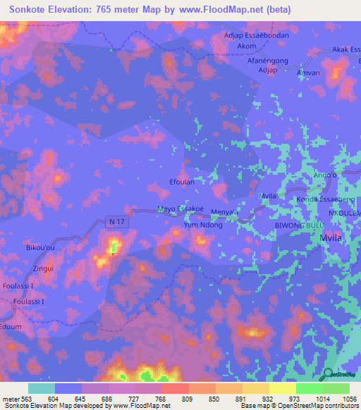 Sonkote,Cameroon Elevation Map