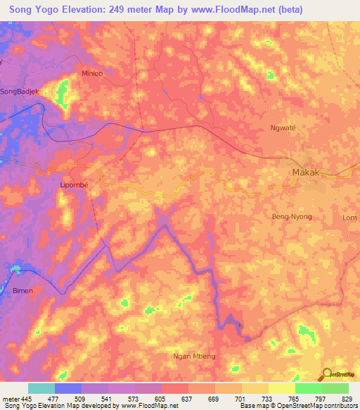 Song Yogo,Cameroon Elevation Map