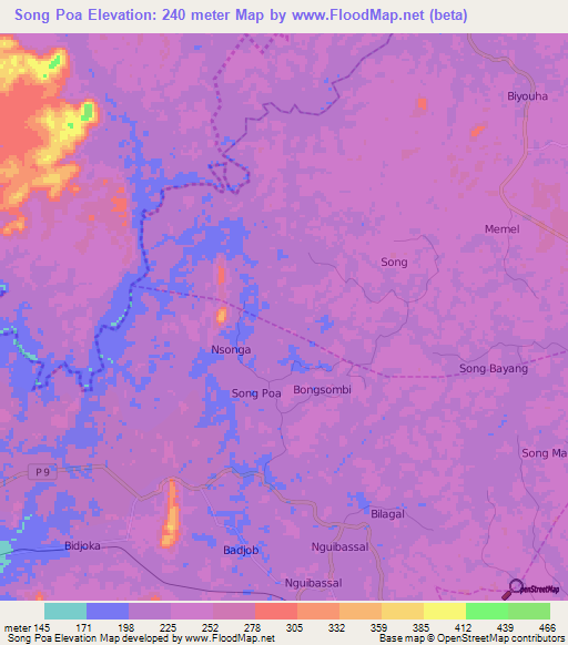 Song Poa,Cameroon Elevation Map