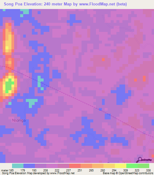 Song Poa,Cameroon Elevation Map