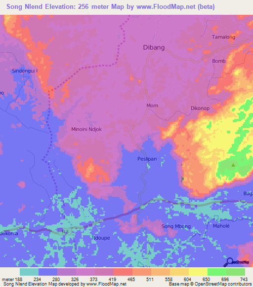 Song Nlend,Cameroon Elevation Map