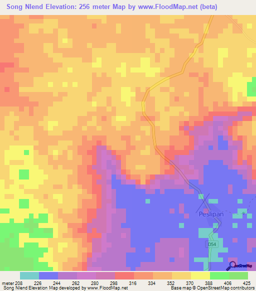 Song Nlend,Cameroon Elevation Map