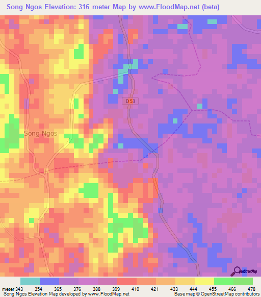 Song Ngos,Cameroon Elevation Map