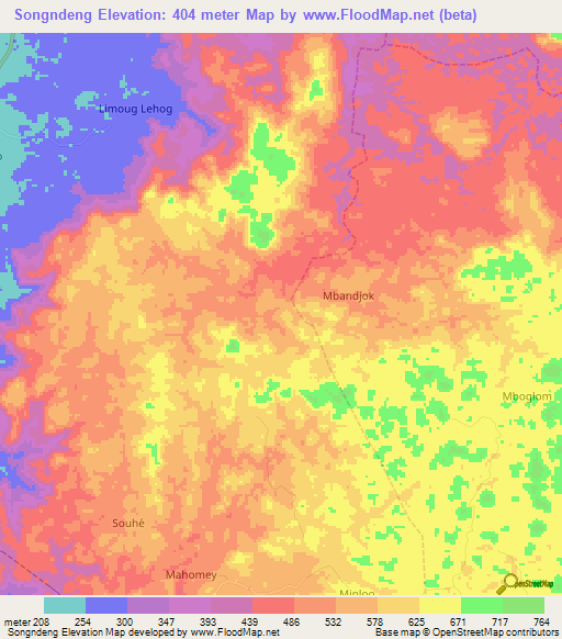 Songndeng,Cameroon Elevation Map