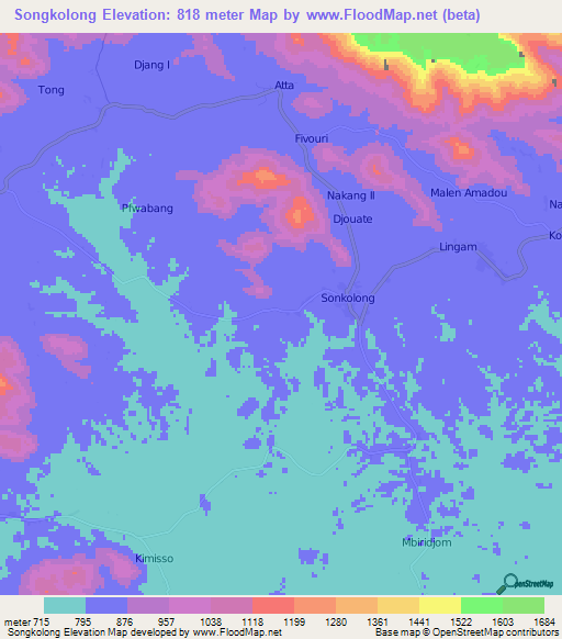 Songkolong,Cameroon Elevation Map