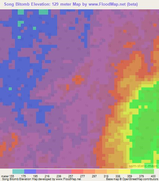 Song Bitomb,Cameroon Elevation Map