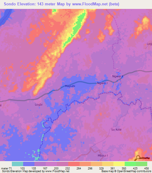 Sondo,Cameroon Elevation Map