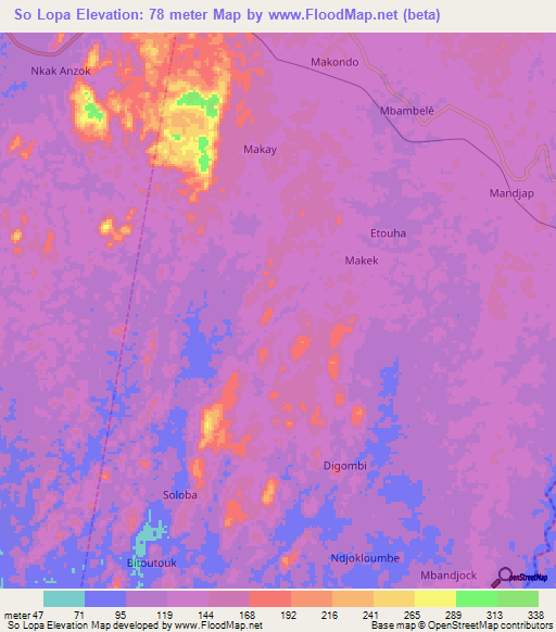 So Lopa,Cameroon Elevation Map