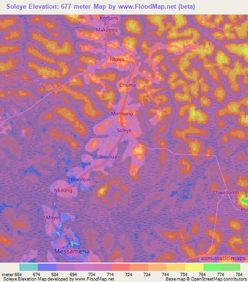 Soleye,Cameroon Elevation Map