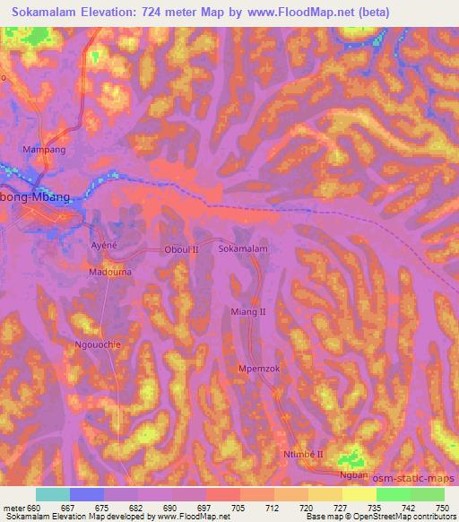 Sokamalam,Cameroon Elevation Map