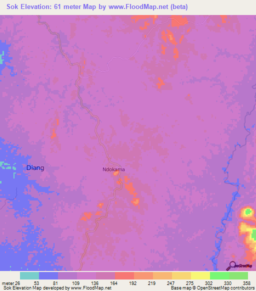 Sok,Cameroon Elevation Map