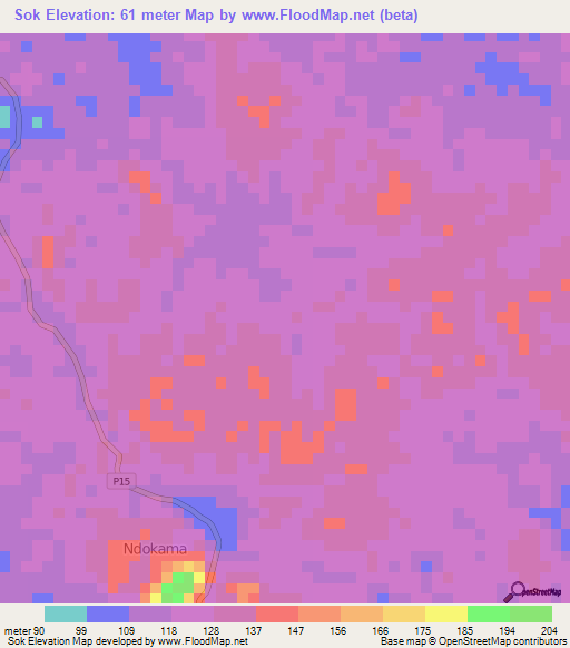 Sok,Cameroon Elevation Map