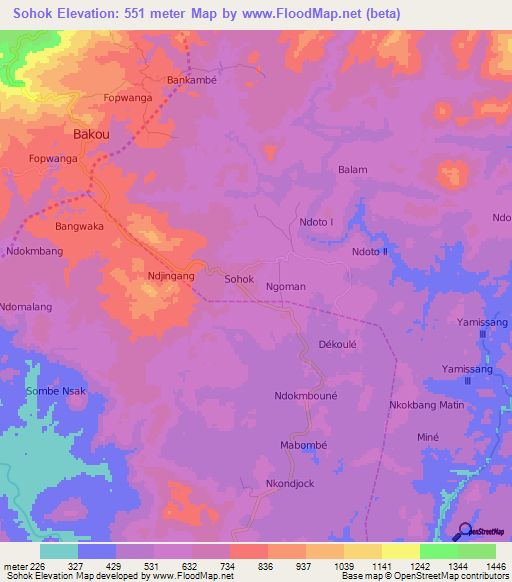 Sohok,Cameroon Elevation Map