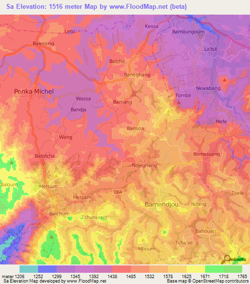 Sa,Cameroon Elevation Map