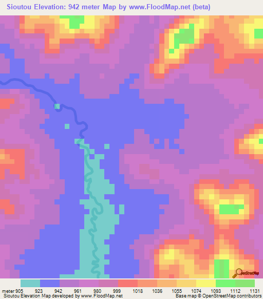 Sioutou,Cameroon Elevation Map