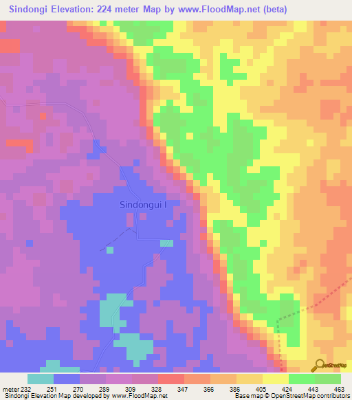 Sindongi,Cameroon Elevation Map