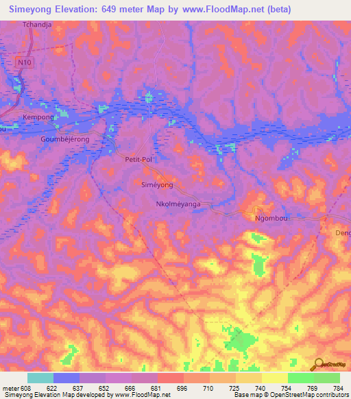 Simeyong,Cameroon Elevation Map